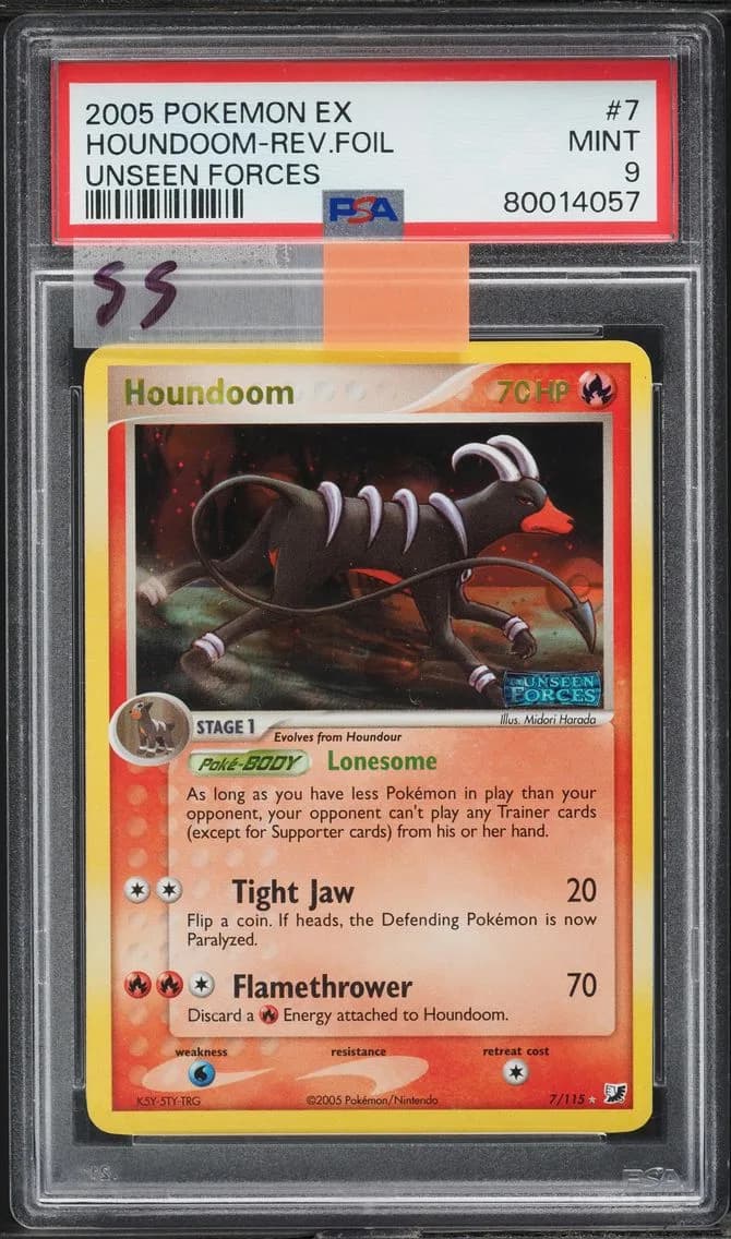 Houndoom-Reverse Foil, EX Unseen Forces, PSA 9
