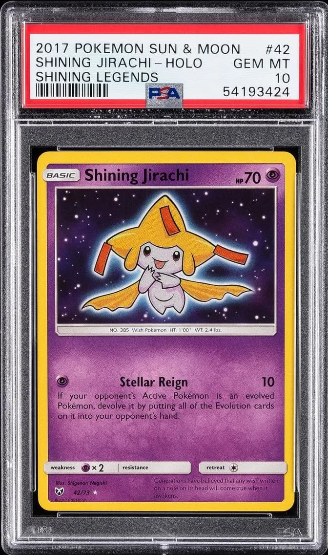 Shining Jirachi-Holo, Sun & Moon Shining Legends, PSA 10