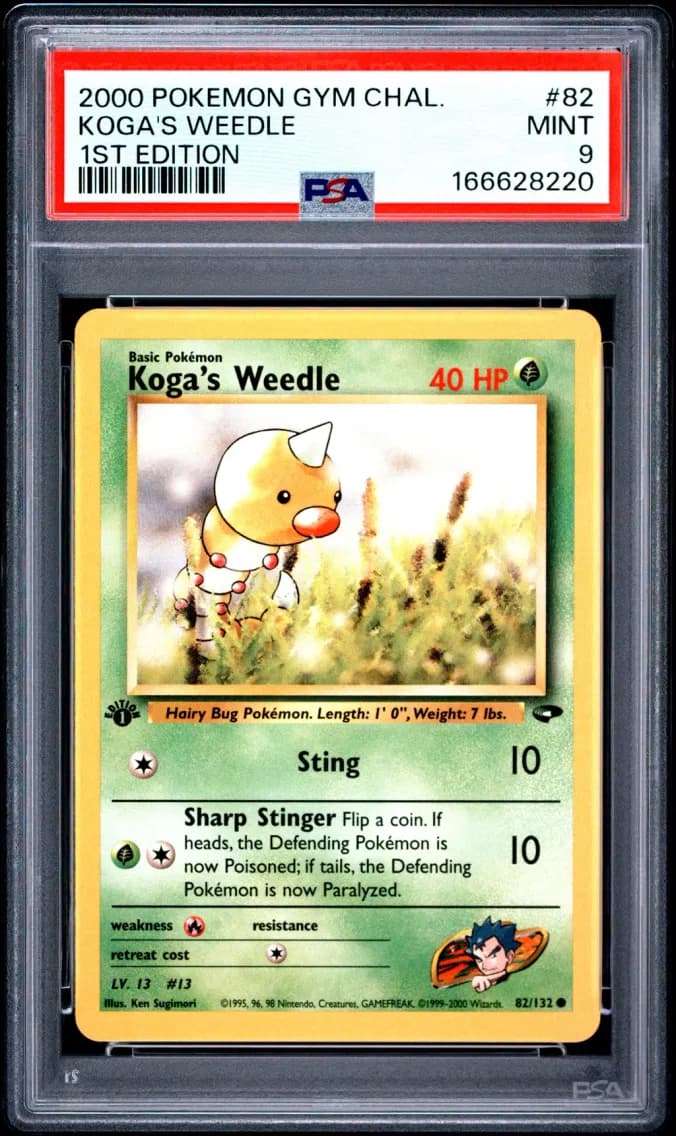 Koga's Weedle 1st Edition, Gym Challenge, PSA 9