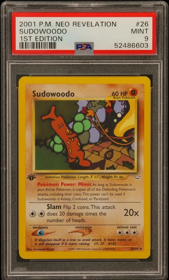 Sudowoodo 1st Edition, Neo Revelation, PSA 9