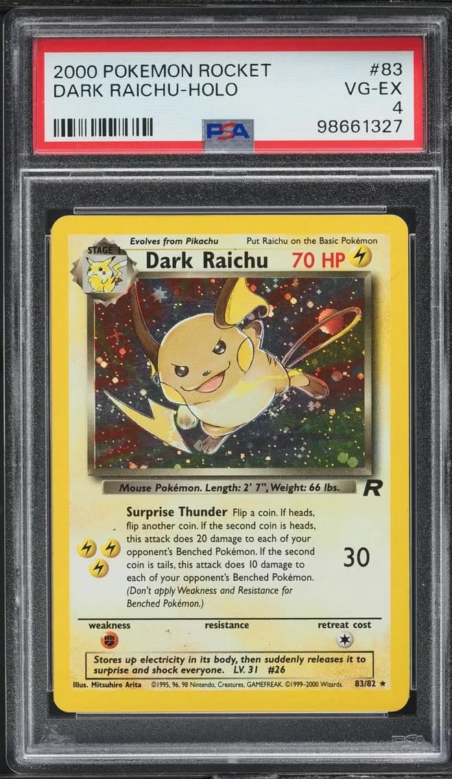 Team Rocket Holo Dark Raichu, Rocket, PSA 4