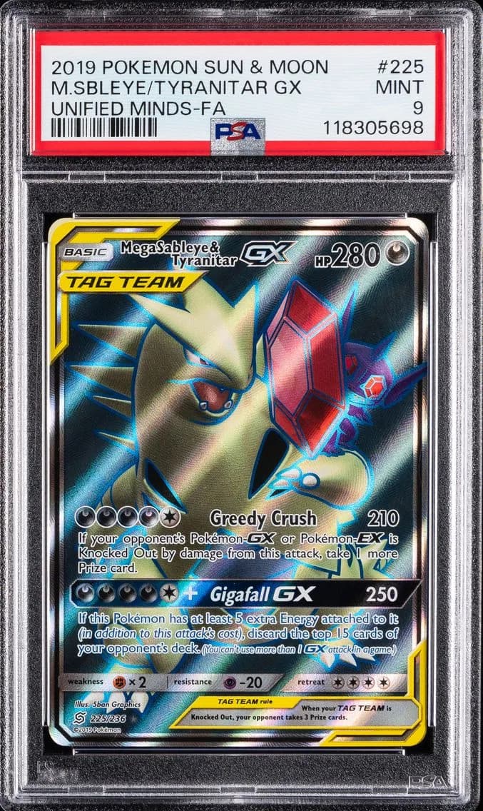 Mega Sableye & Tyranitar GX, Sun & Moon Unified Minds, PSA 9