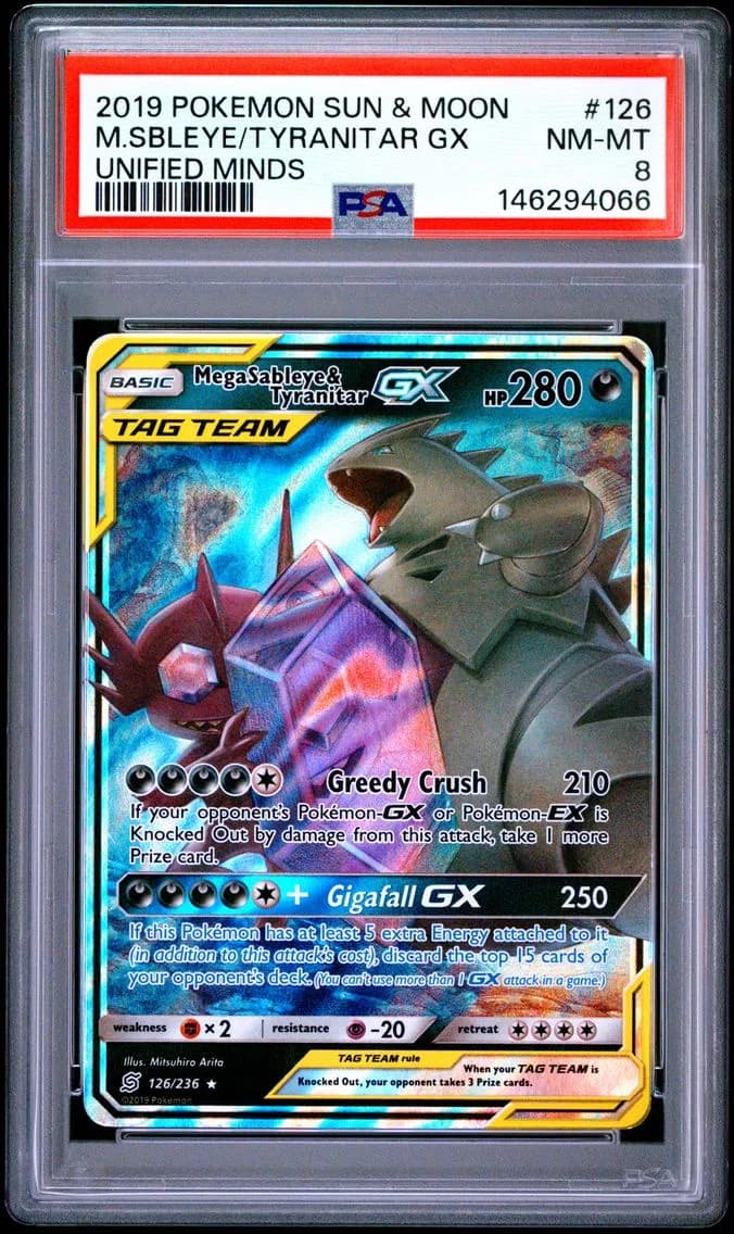 Mega Sableye & Tyranitar GX, Sun & Moon Unified Minds, PSA 8