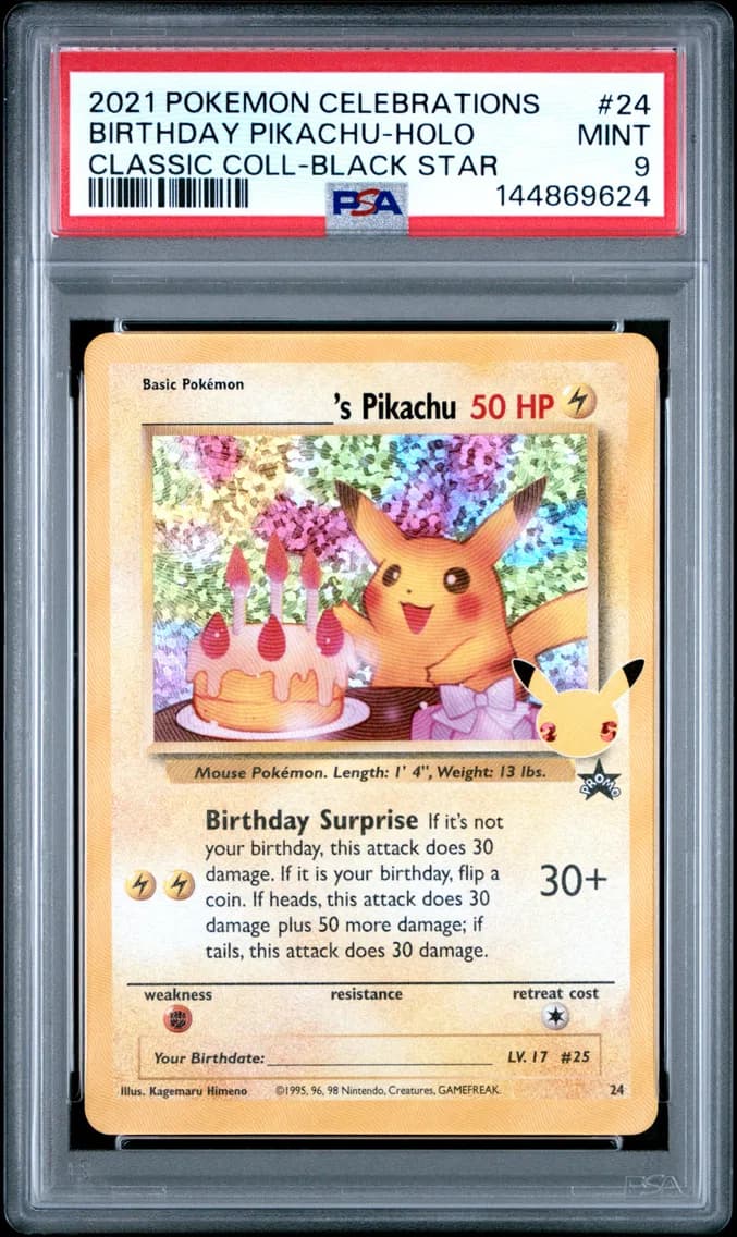 Birthday Pikachu-Holo, Celebrations Classic Collection, PSA 9