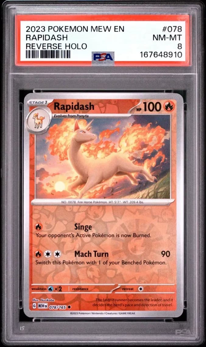 Rapidash Reverse Holo, 151, PSA 8