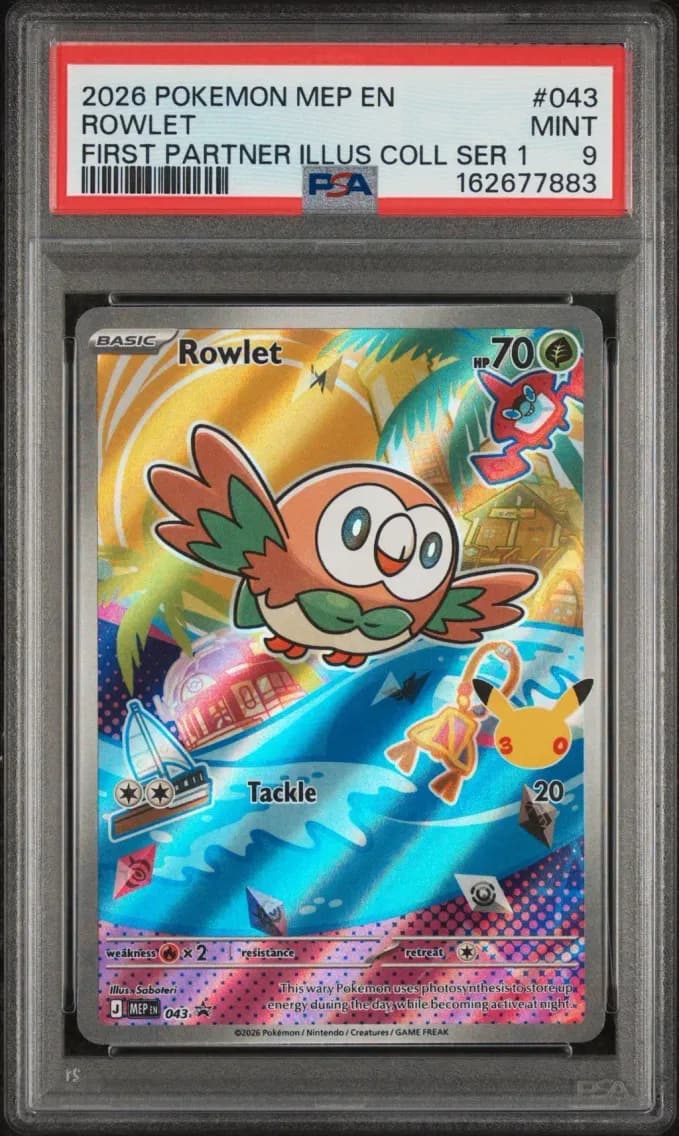 Rowlet, Me Black Star Promo, PSA 9