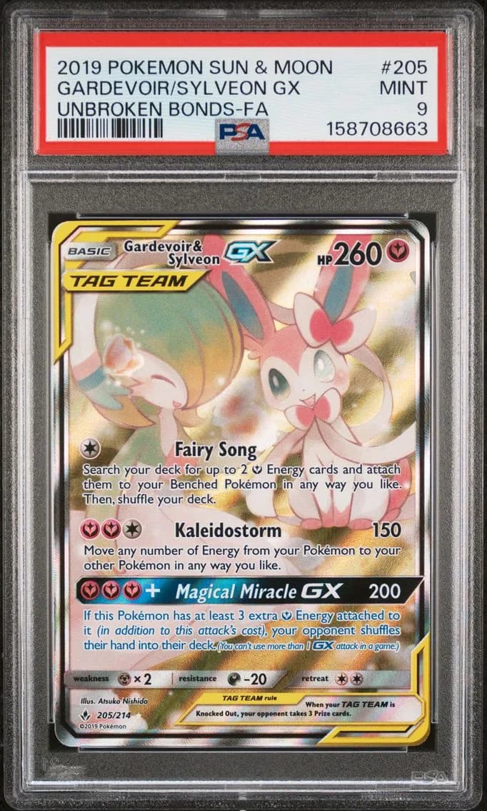 Gardevoir & Sylveon GX, Sun & Moon Unbroken Bonds, PSA 9