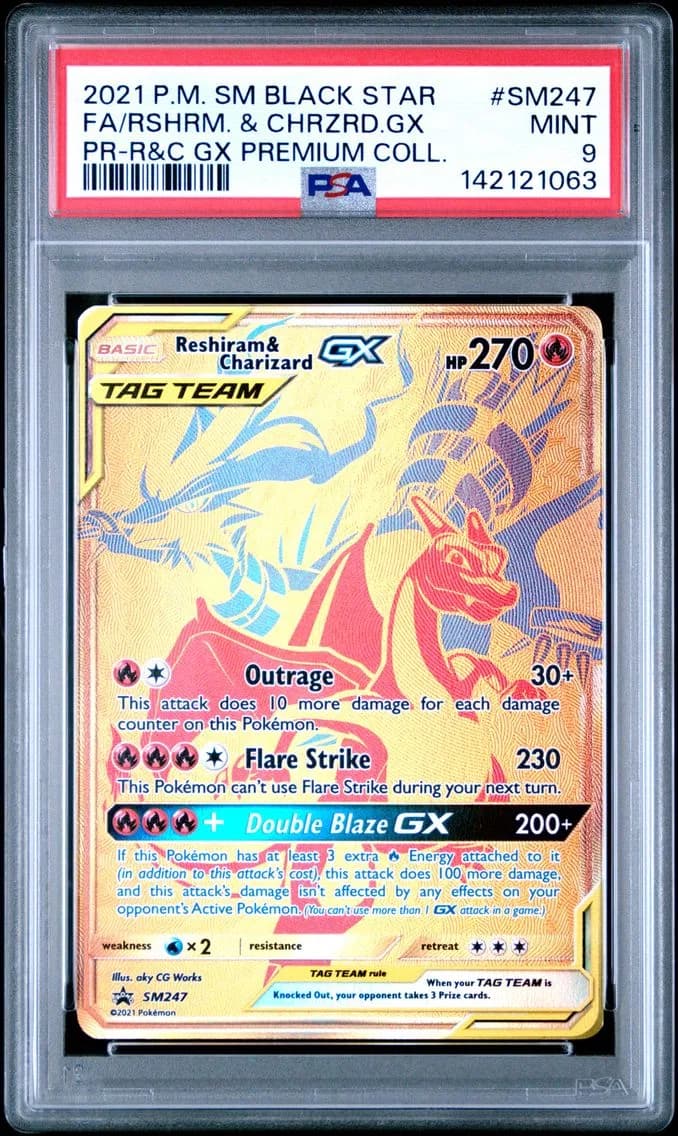 Reshiram & Charizard GX, SM Black Star Promo, PSA 9