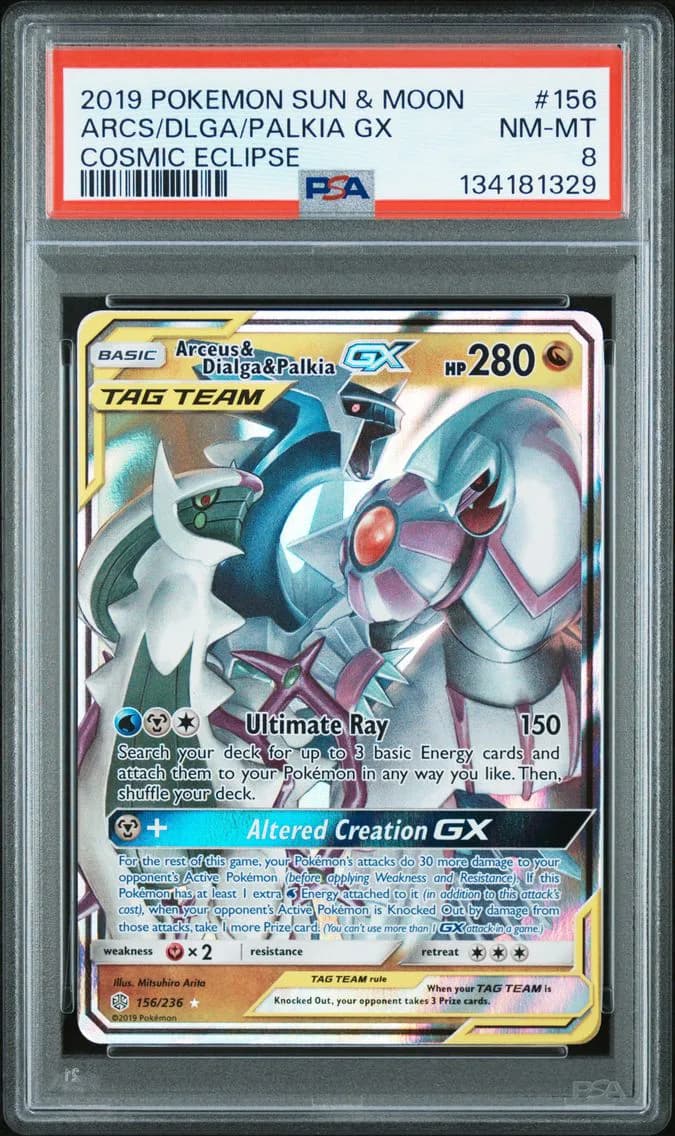 Arceus & Dialga & Palkia GX, Sun & Moon Cosmic Eclipse, PSA 8