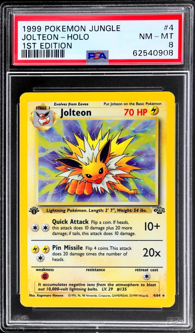 Jungle 1st Edition Holo Jolteon, Jungle, PSA 8