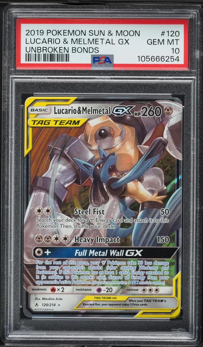 Lucario & Melmetal GX, Sun & Moon Unbroken Bonds, PSA 10