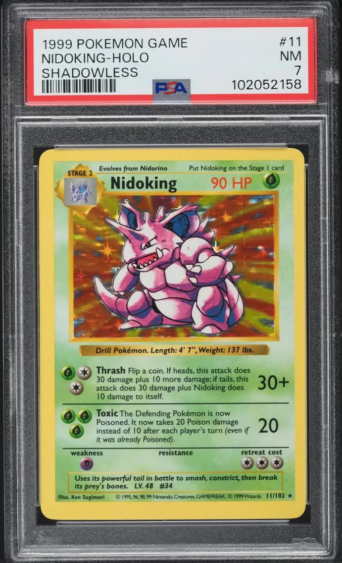 Base Set Shadowless Holo Nidoking, Game, PSA 7