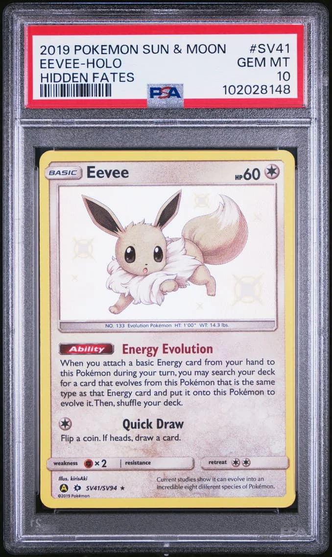 Eevee-Holo, Sun & Moon Hidden Fates, PSA 10