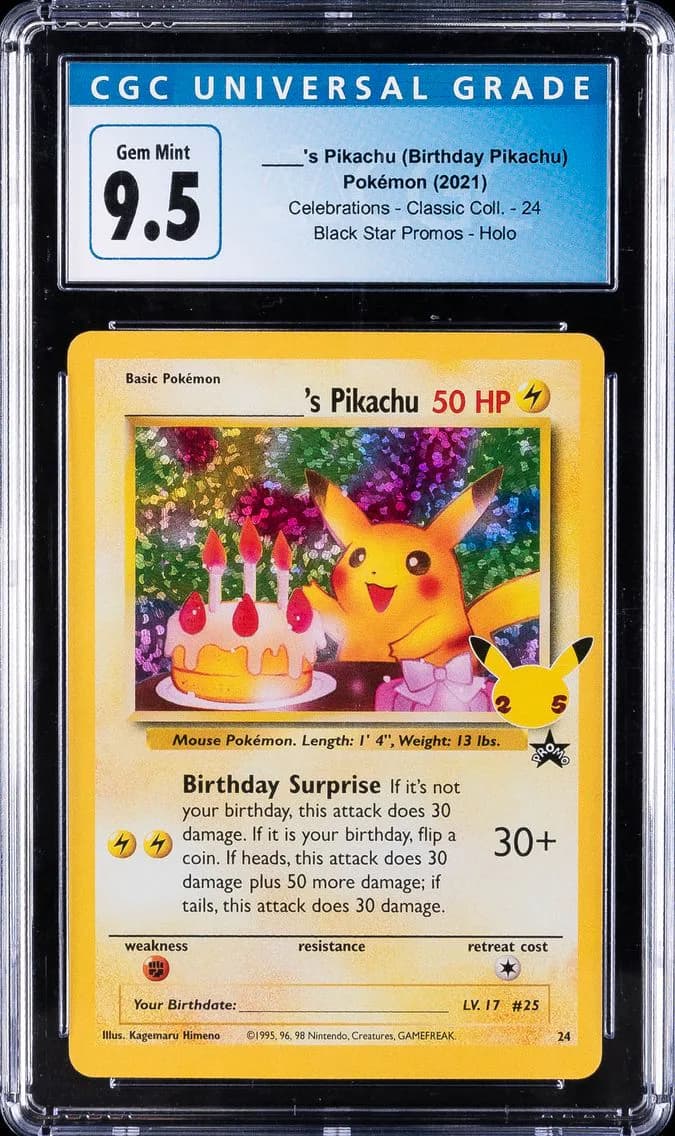 Birthday Pikachu-Holo, Celebrations - Classic Collection, CGC 10