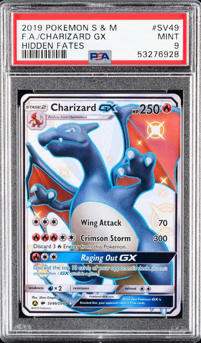 Charizard GX, Sun & Moon Hidden Fates, PSA 9