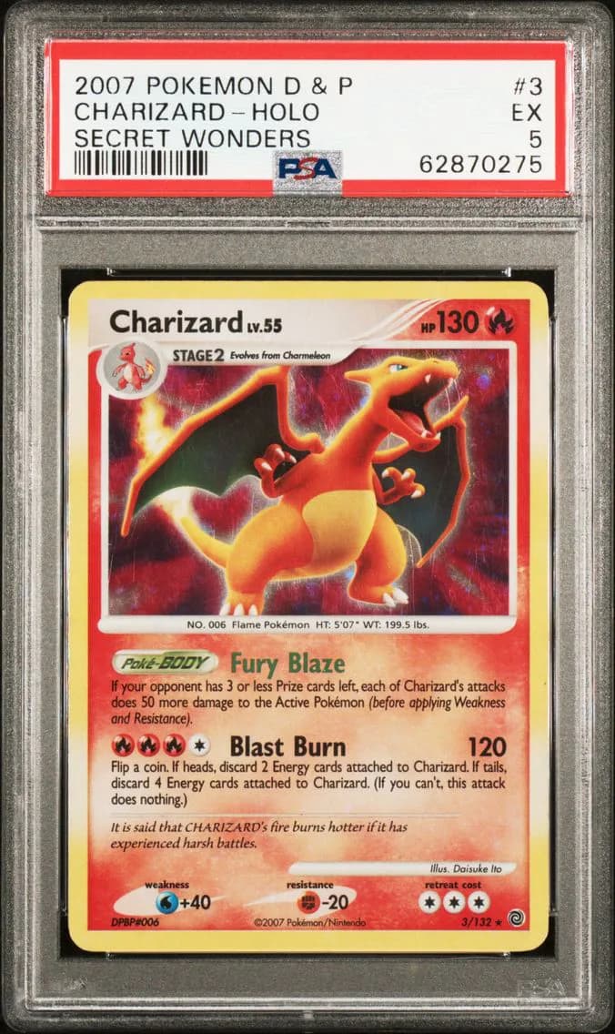 Charizard-Holo, Diamond & Pearl Secret Wonders, PSA 5