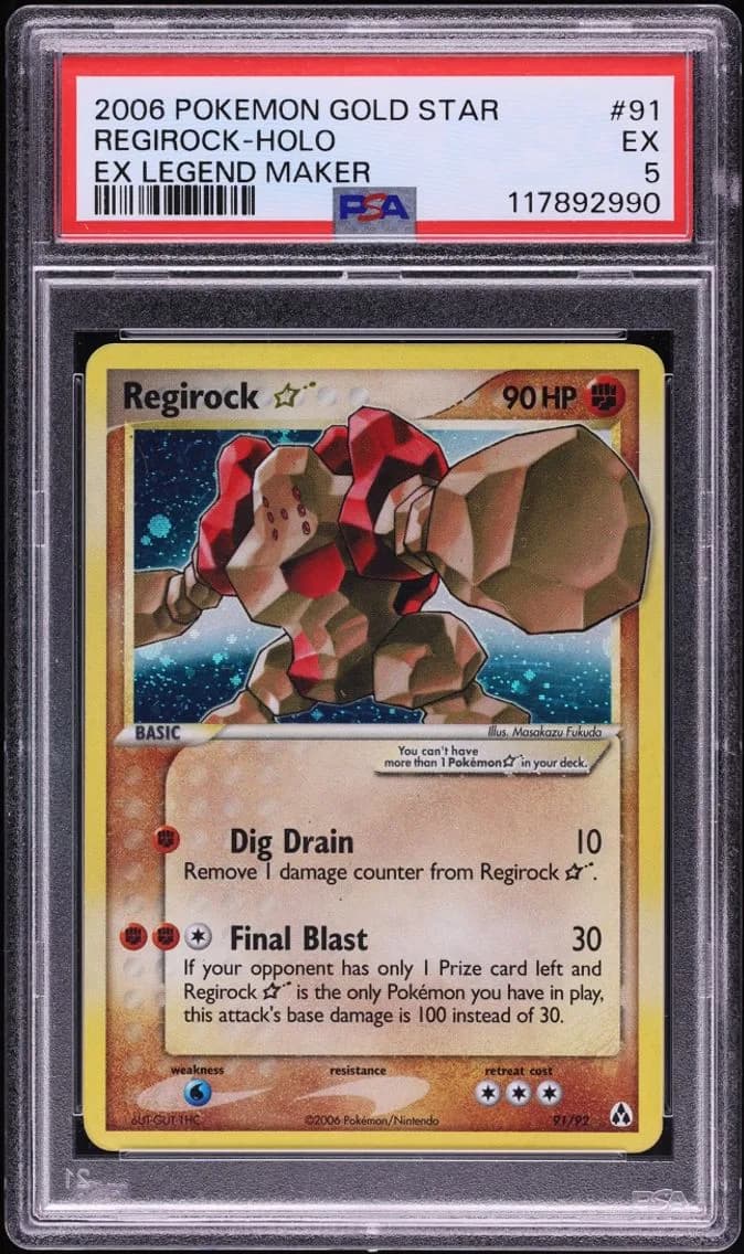 Regirock Gold Star, EX Legend Maker, PSA 5
