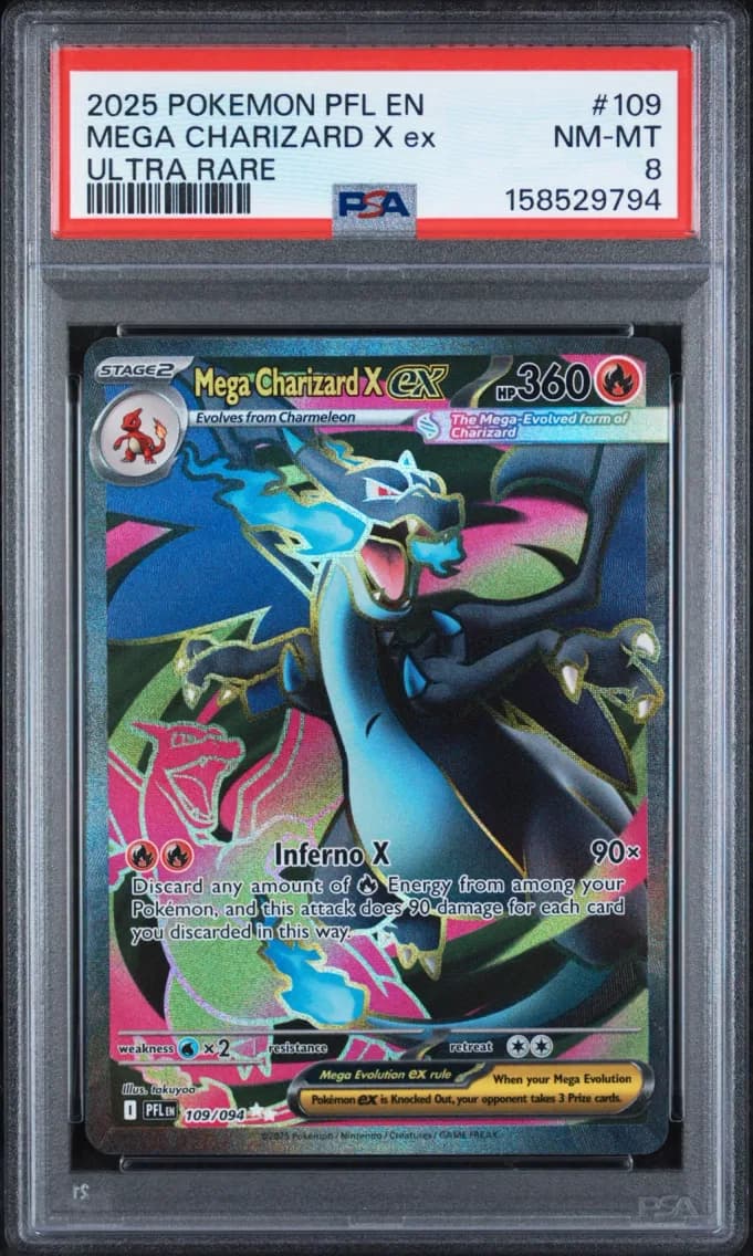 Mega Charizard X EX, Phantasmal Flames, PSA 8