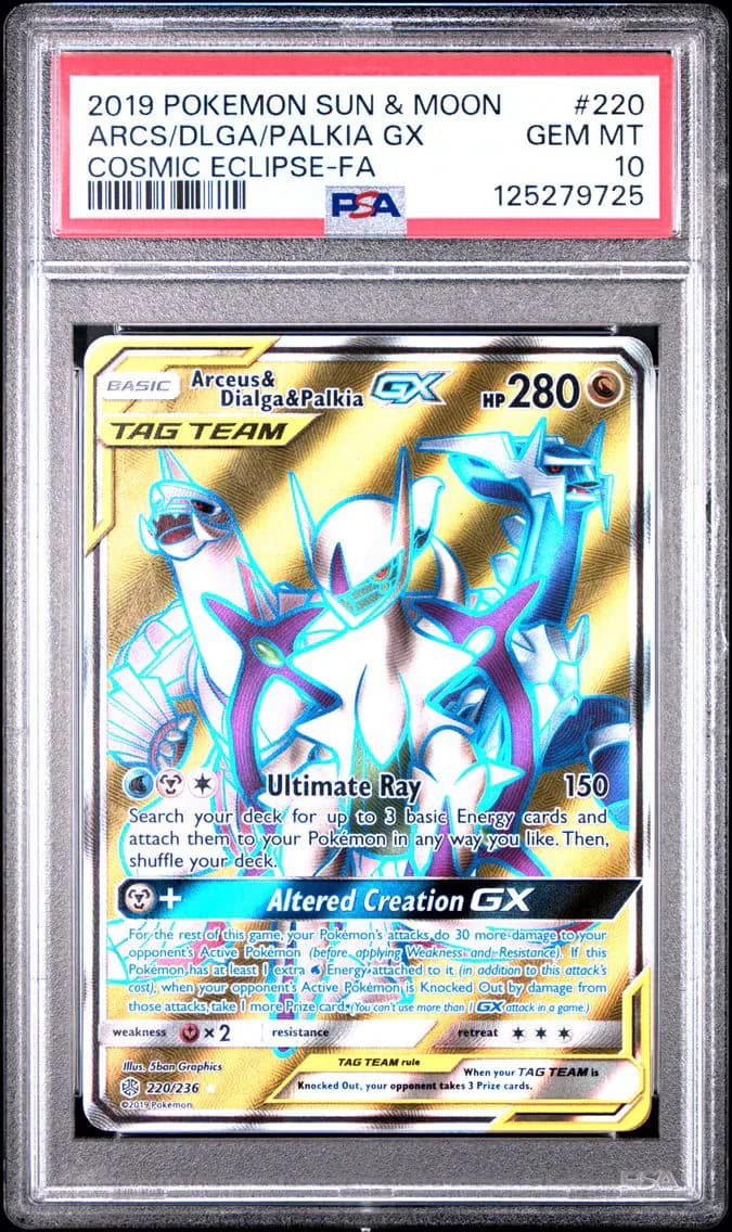 Arceus & Dialga & Palkia GX, Sun & Moon Cosmic Eclipse, PSA 10