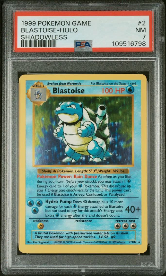 Blastoise-Holo Shadowless, Game, PSA 7