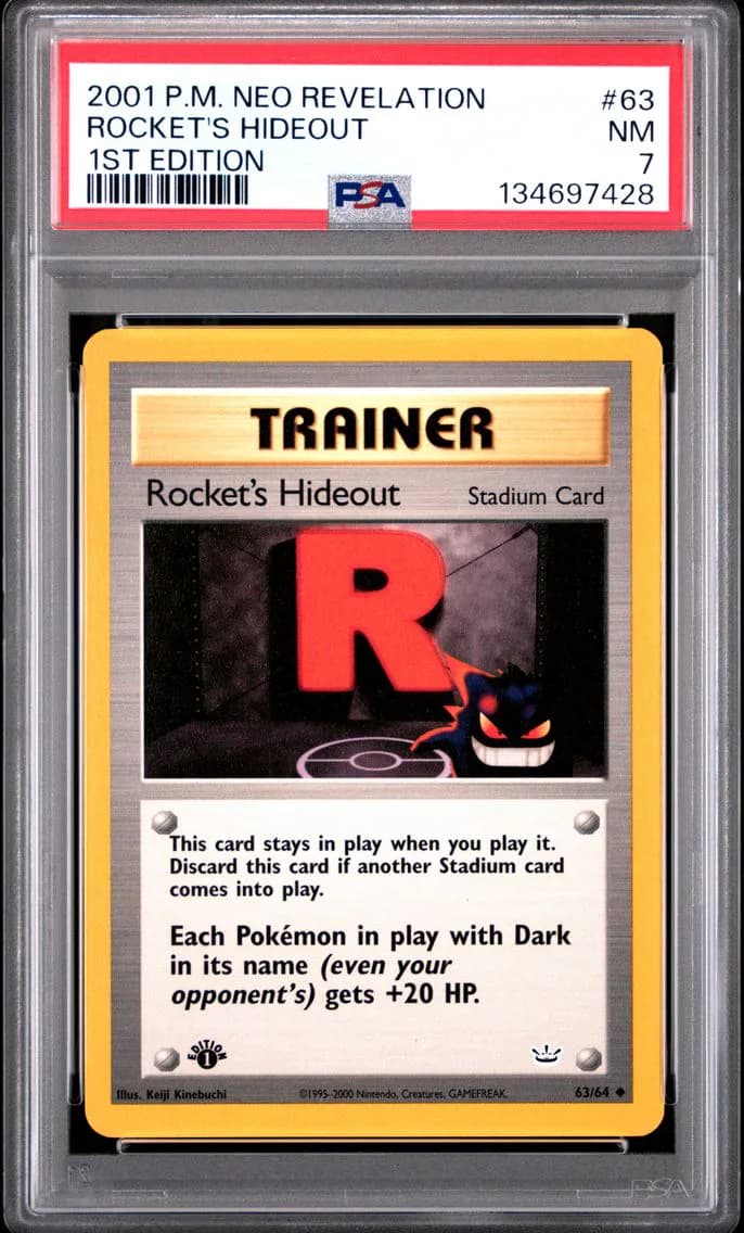 Rocket's Hideout 1st Edition, Neo Revelation, PSA 7