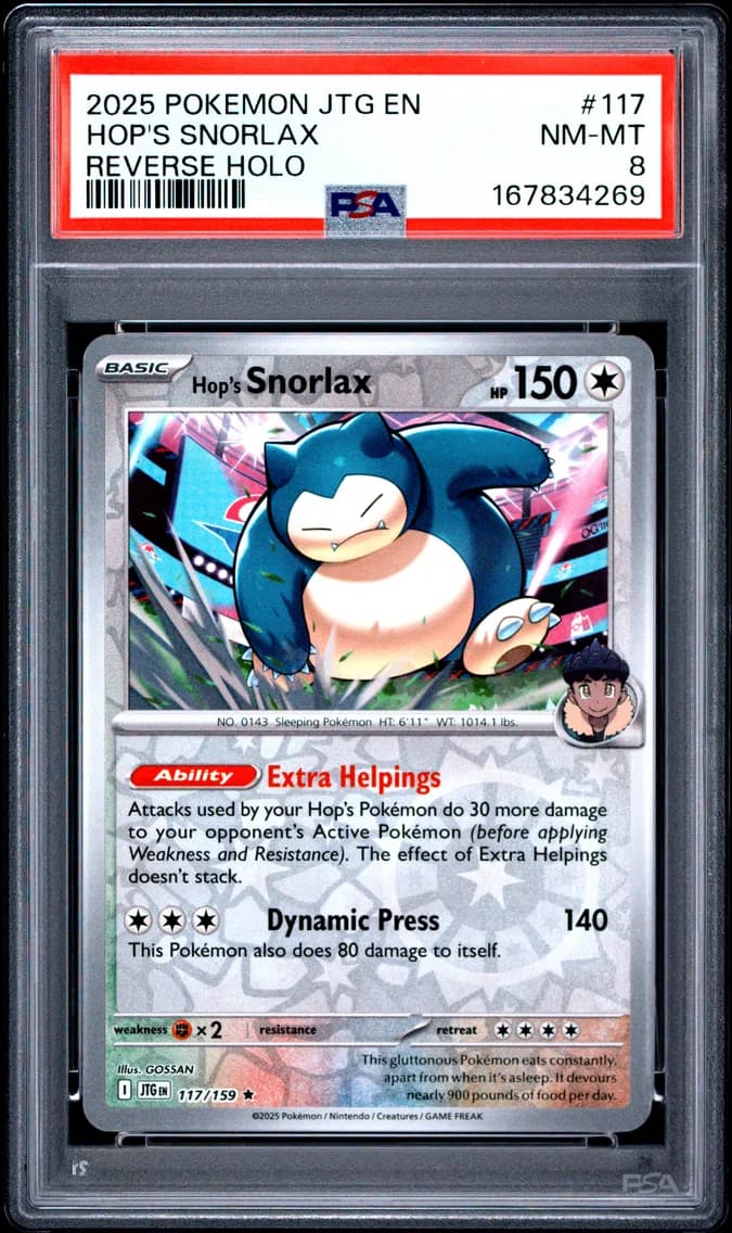 Hop's Snorlax Reverse Holo, Journey Together, PSA 8
