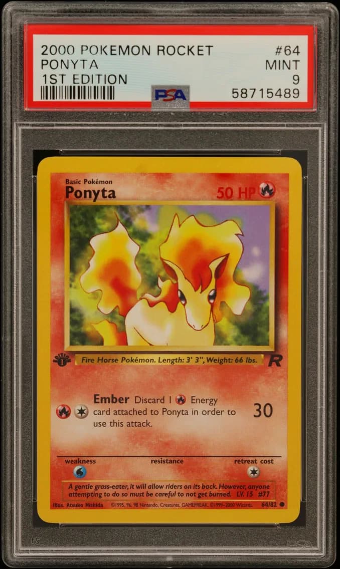 Ponyta 1st Edition, Rocket, PSA 9