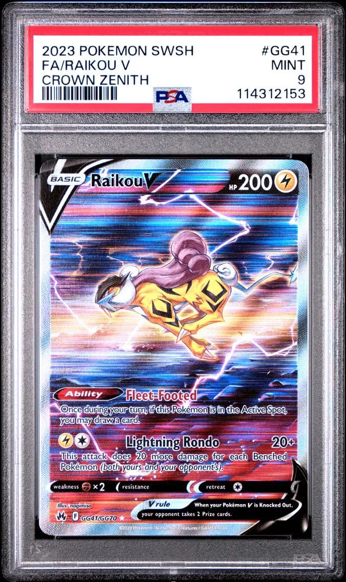 Raikou V, Sword and Shield Crown Zenith, PSA 9