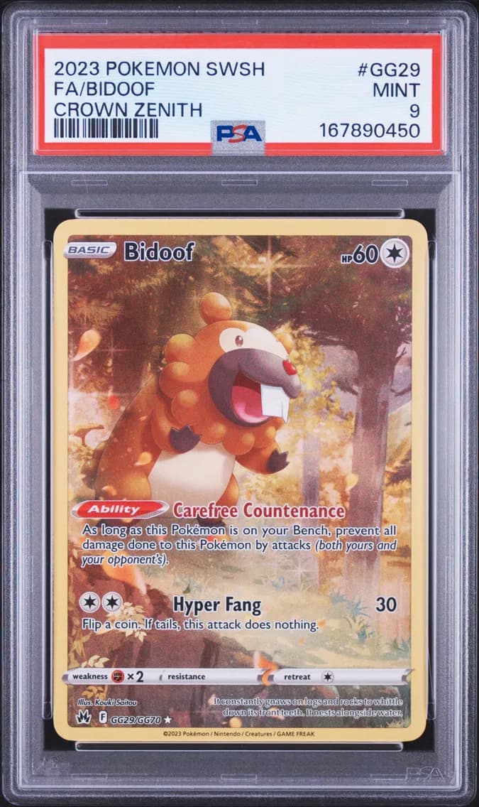 Bidoof, Sword and Shield Crown Zenith, PSA 9
