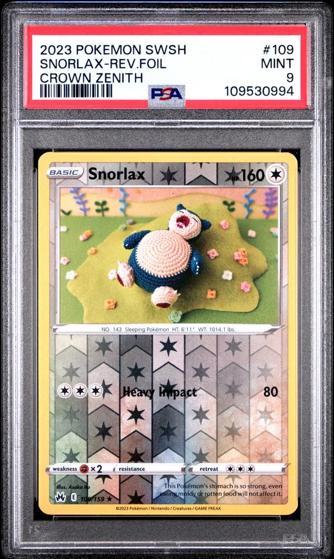 Snorlax-Reverse Foil, Sword and Shield Crown Zenith, PSA 9