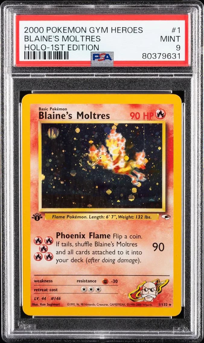 Blaine's Moltres Holo-1st Edition, Gym Heroes, PSA 9