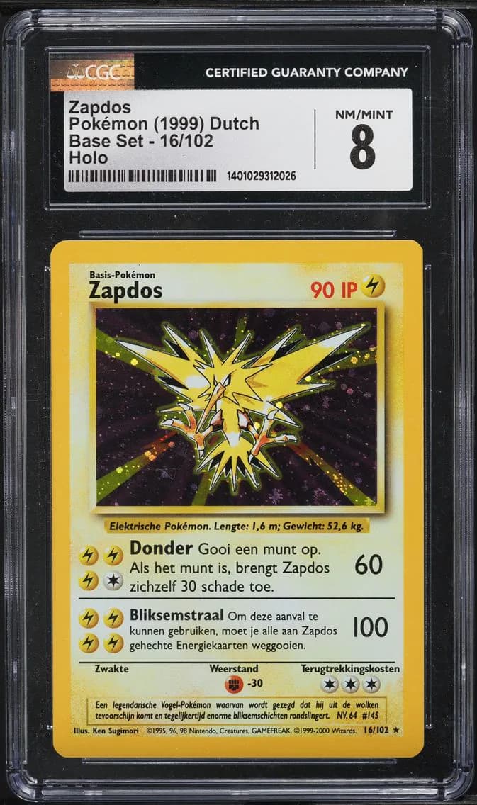 Zapdos, Base Set - Unlimited - Dutch, CGC 8