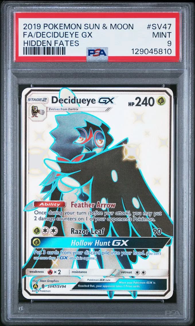 Decidueye GX, Sun & Moon Hidden Fates, PSA 9