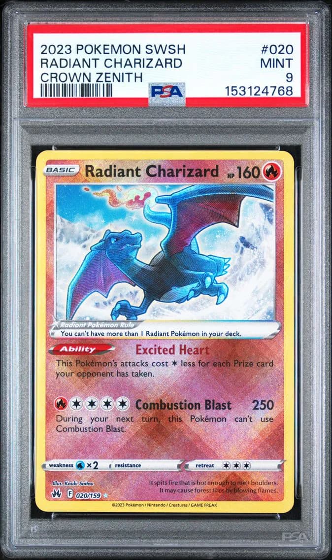 Radiant Charizard, Sword and Shield Crown Zenith, PSA 9
