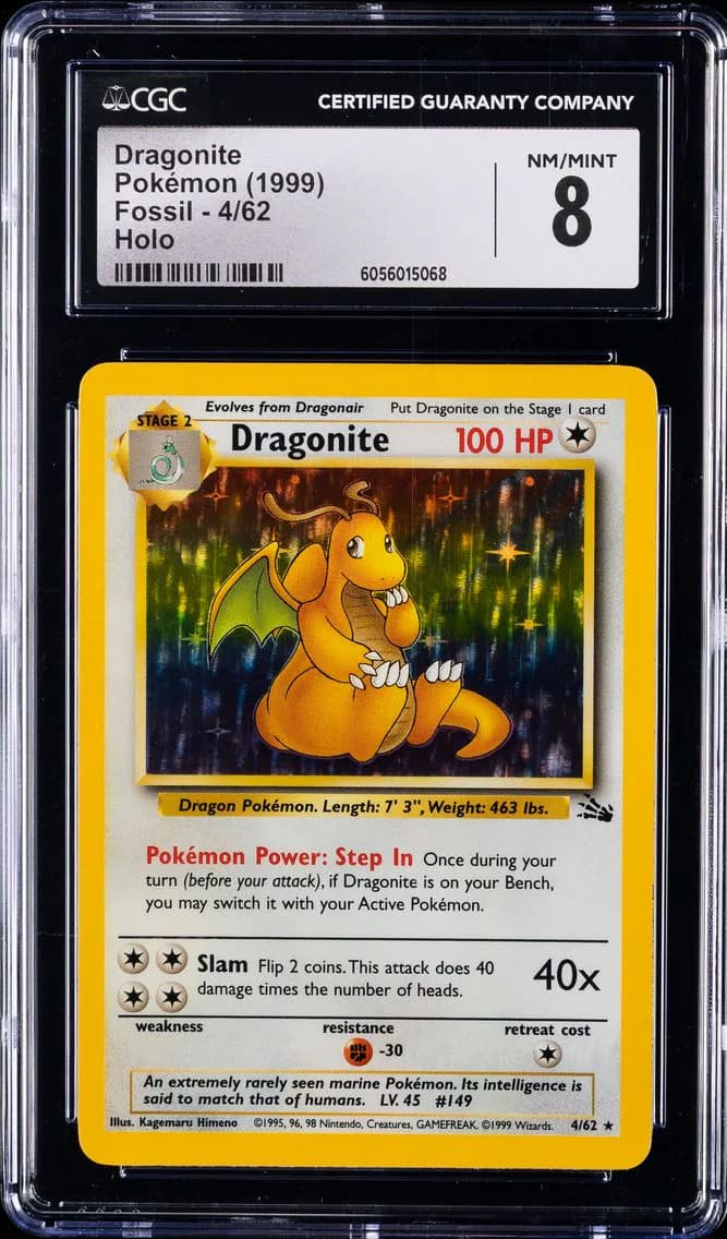 Dragonite-Holo, Fossil - Unlimited, CGC 8