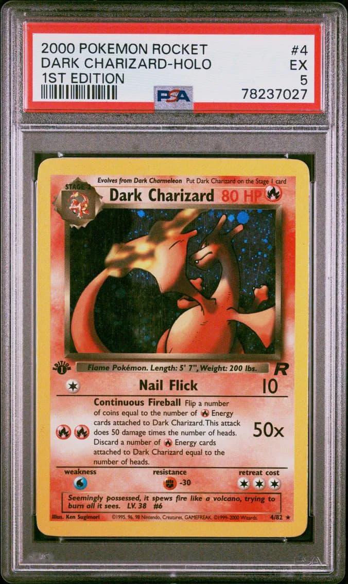 Dark Charizard-Holo 1st Edition, Rocket, PSA 5