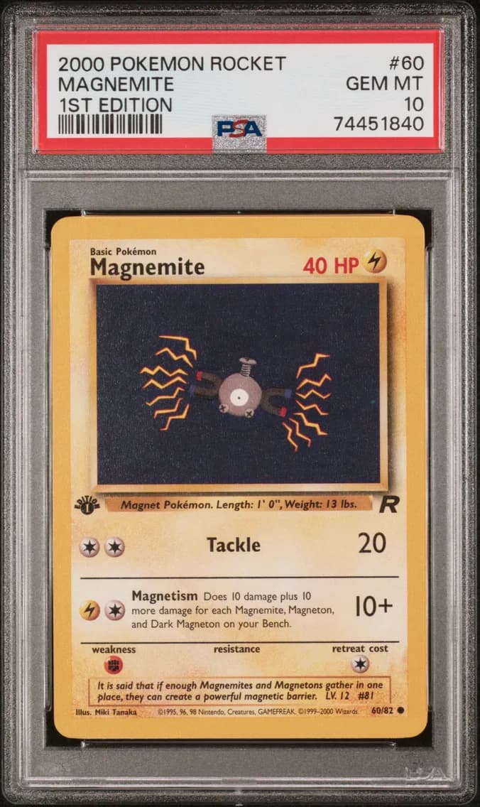 Magnemite 1st Edition, Rocket, PSA 10
