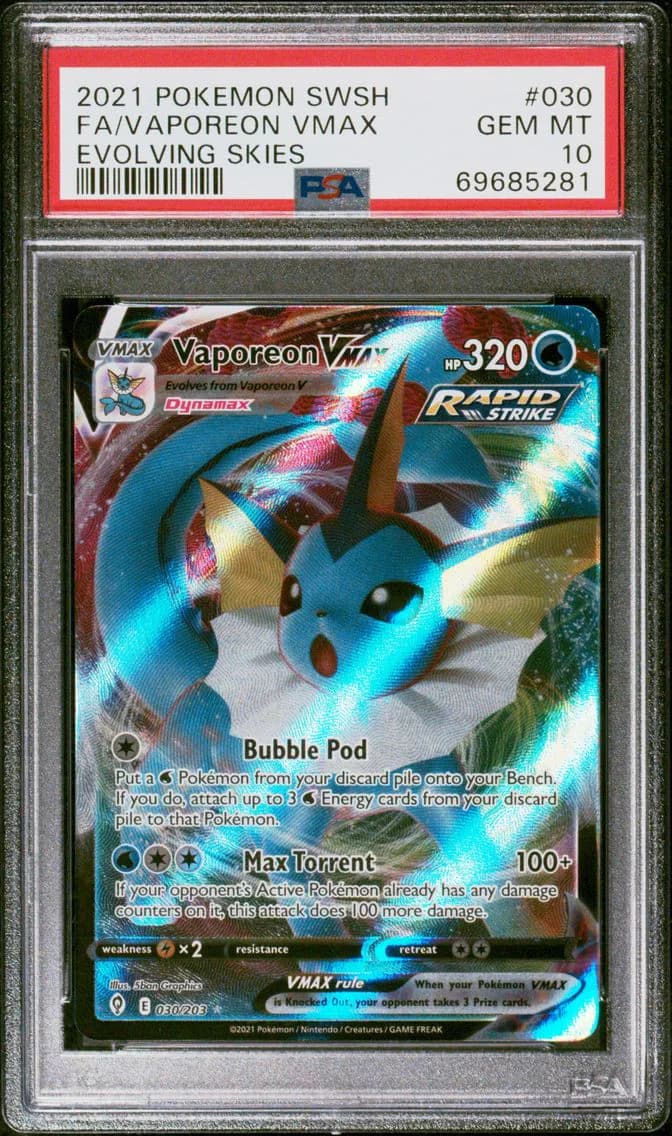 Vaporeon VMAX, Sword & Shield Evolving Skies, PSA 10