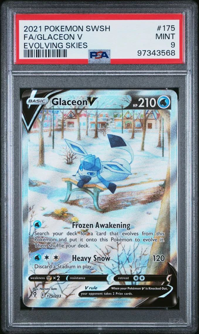 Glaceon V, Sword & Shield Evolving Skies, PSA 9