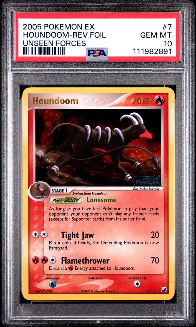 Houndoom-Reverse Foil, EX Unseen Forces, PSA 10