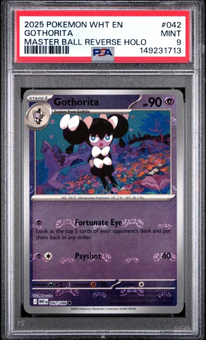 Gothorita Master Ball Reverse Holo, White Flare, PSA 9