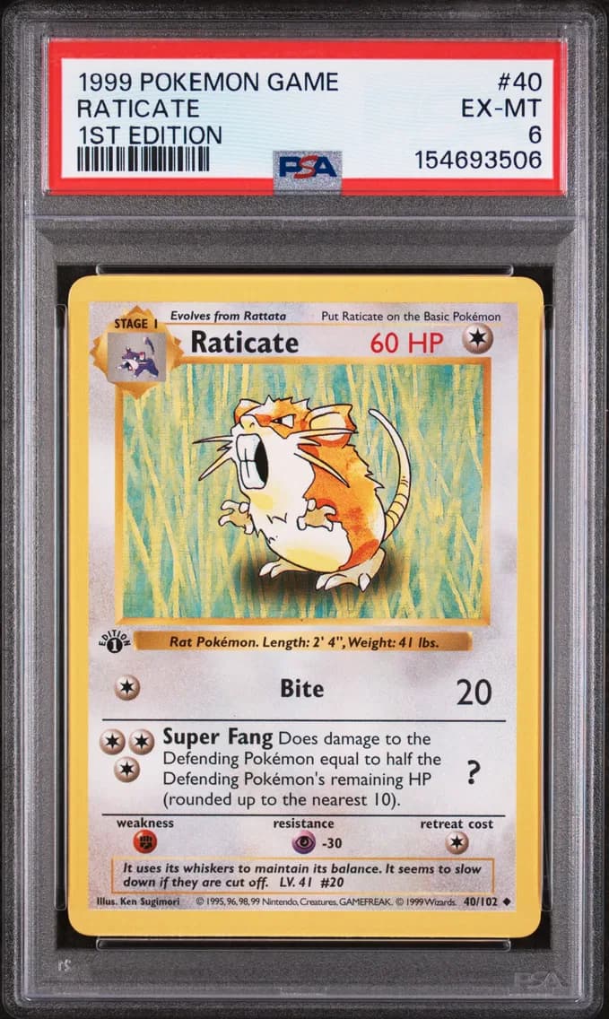 Raticate 1st Edition, Game, PSA 6