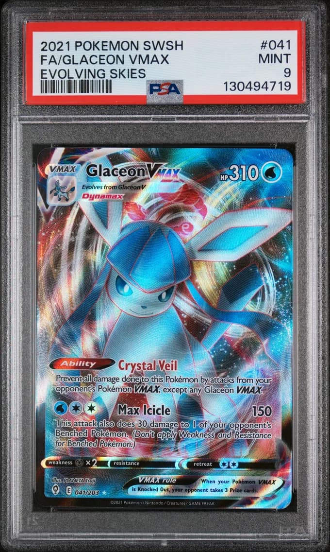 Glaceon VMAX, Sword & Shield Evolving Skies, PSA 9