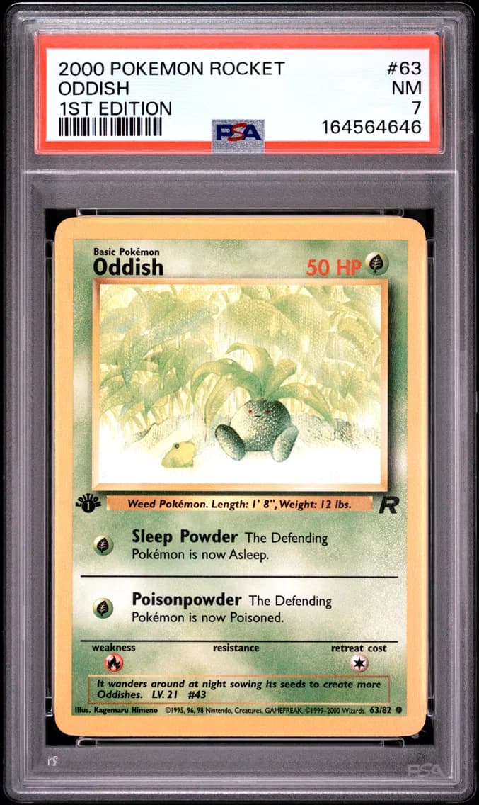 Oddish 1st Edition, Rocket, PSA 7