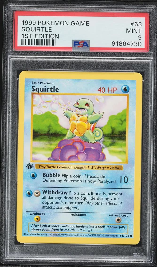 Squirtle 1st Edition, Game, PSA 9