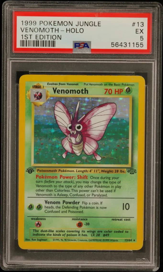 Venomoth-Holo 1st Edition, Jungle, PSA 5