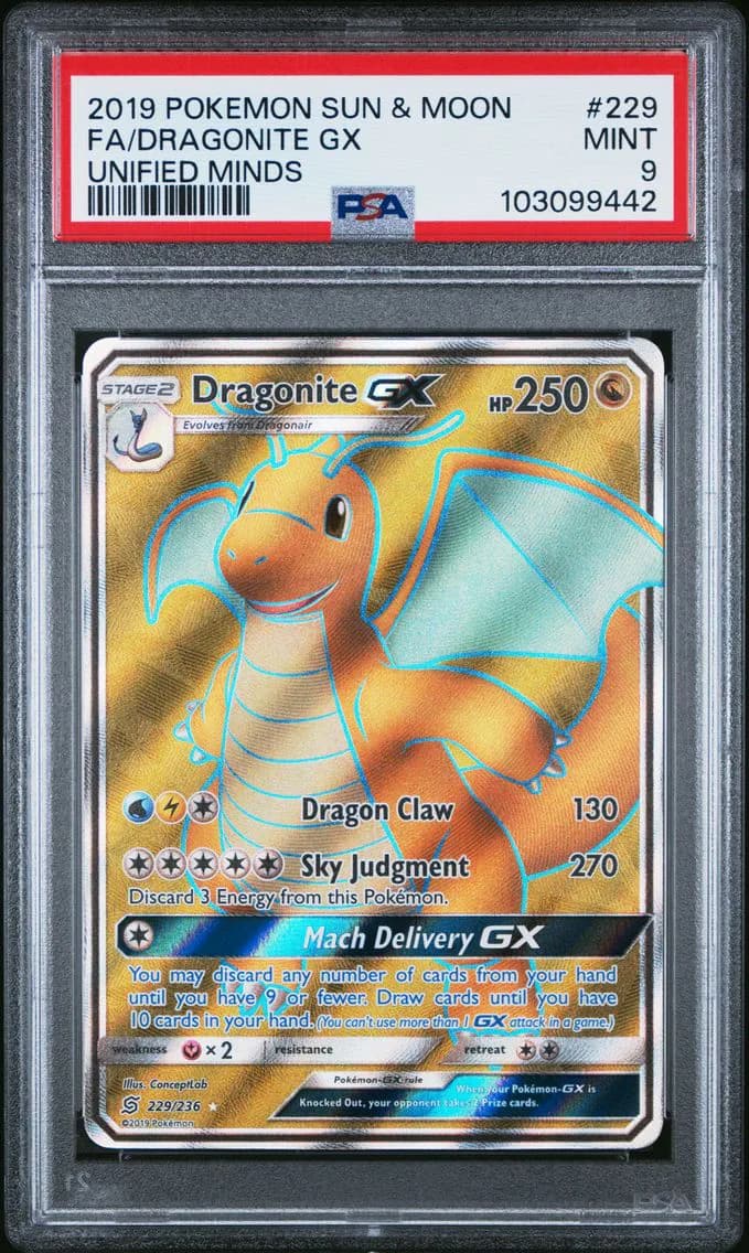 Dragonite GX, Sun & Moon Unified Minds, PSA 9