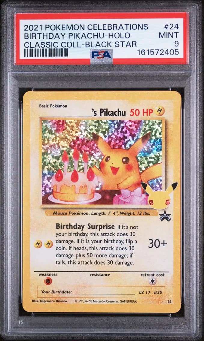 Birthday Pikachu-Holo, Celebrations Classic Collection, PSA 9
