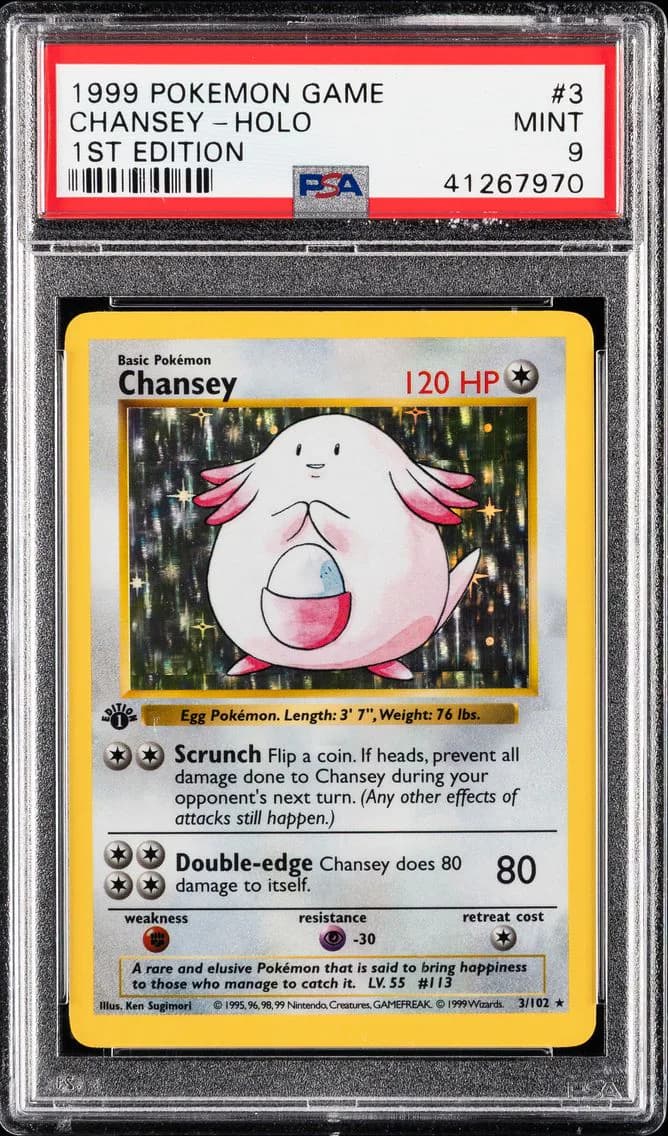 Chansey-Holo 1st Edition, Game, PSA 9