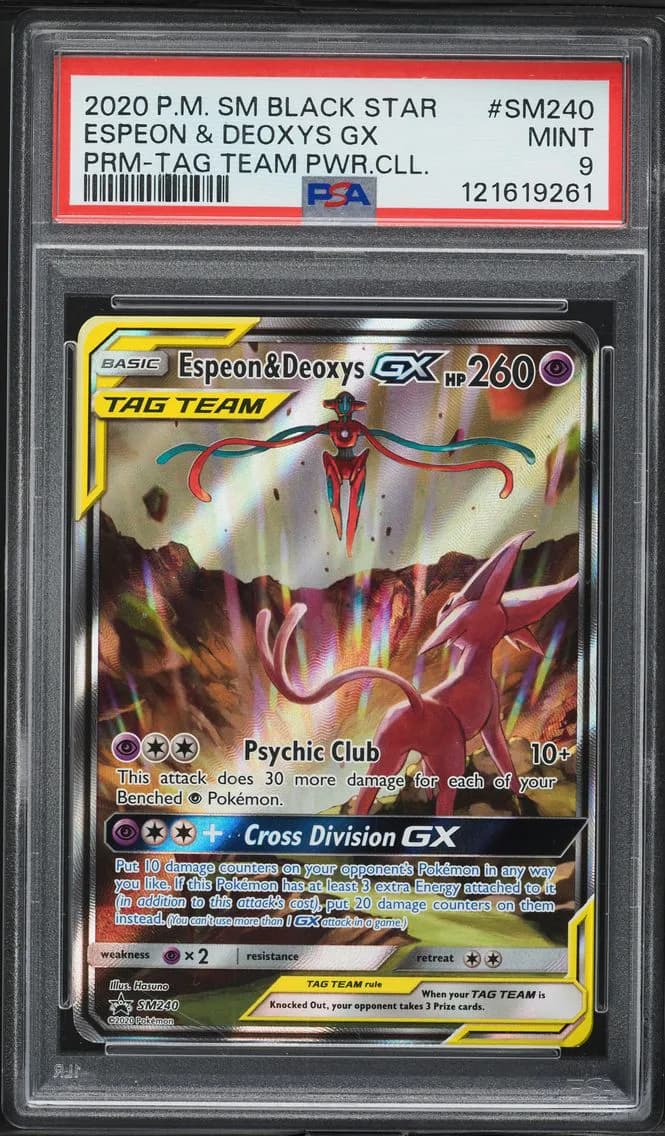 Espeon & Deoxys GX, SM Black Star Promo, PSA 9